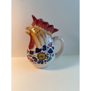 Vintage Deruta Italy Hand Painted Ceramic Rooster‎ Pitcher 7 " as is